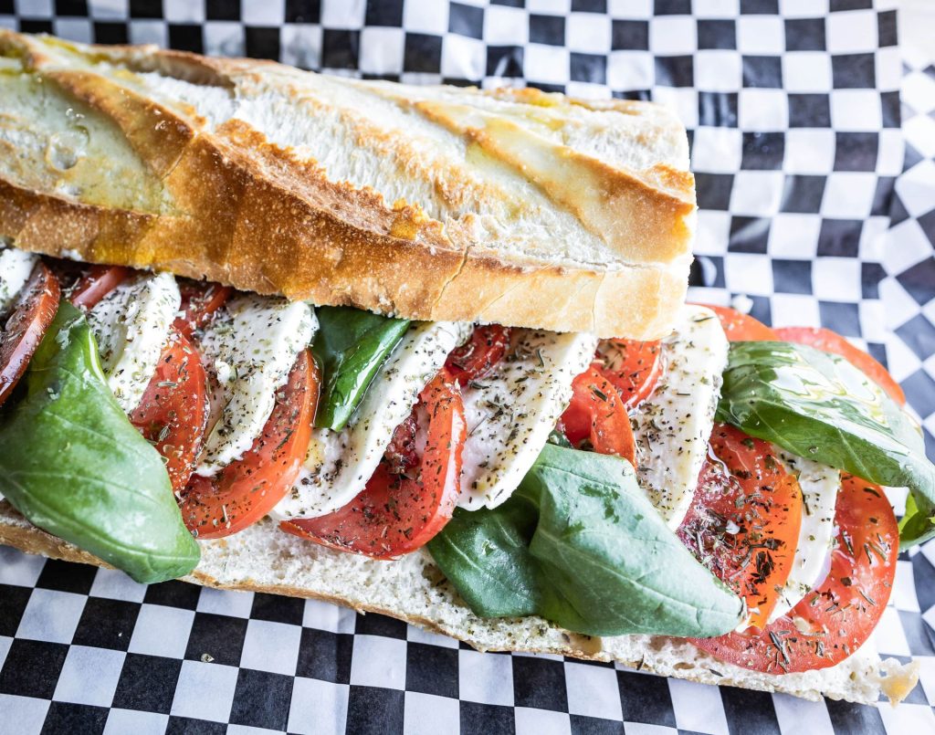 Caprese sub with fresh mozzarella, tomato and basil