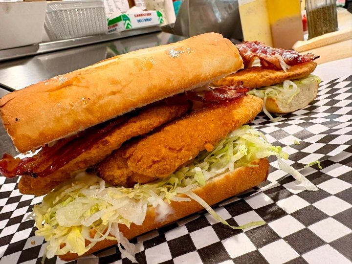 Chicken Bacon Ranch sub with bacon and lettuce