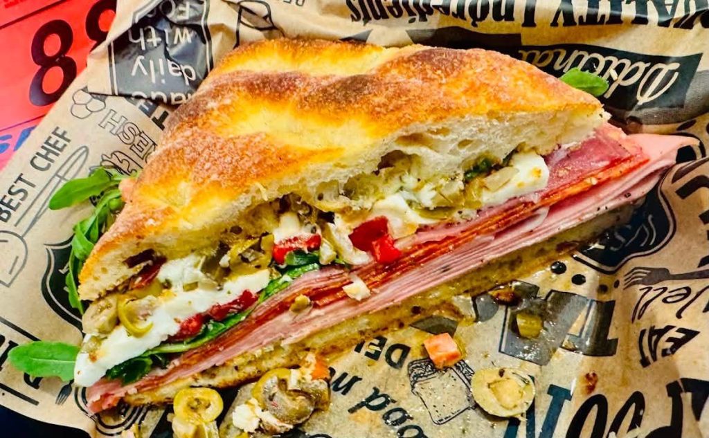 Italian sandwich on toasted focaccia