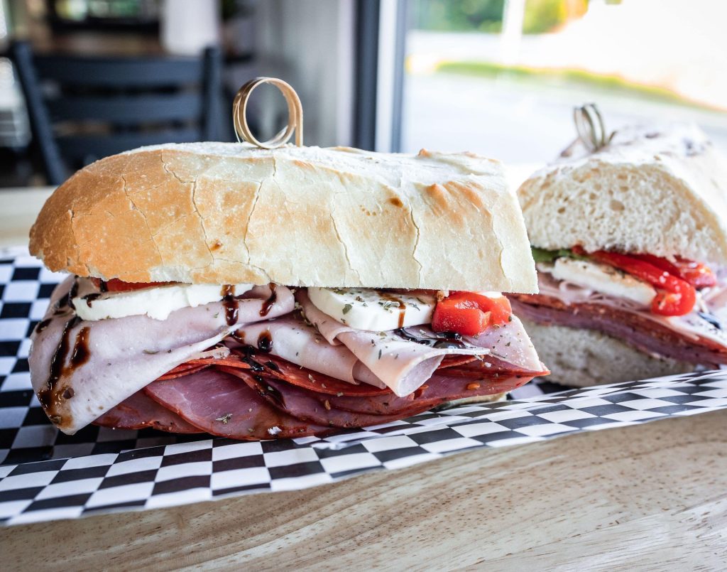 Loaded sub with salami, ham and fresh mozzarella