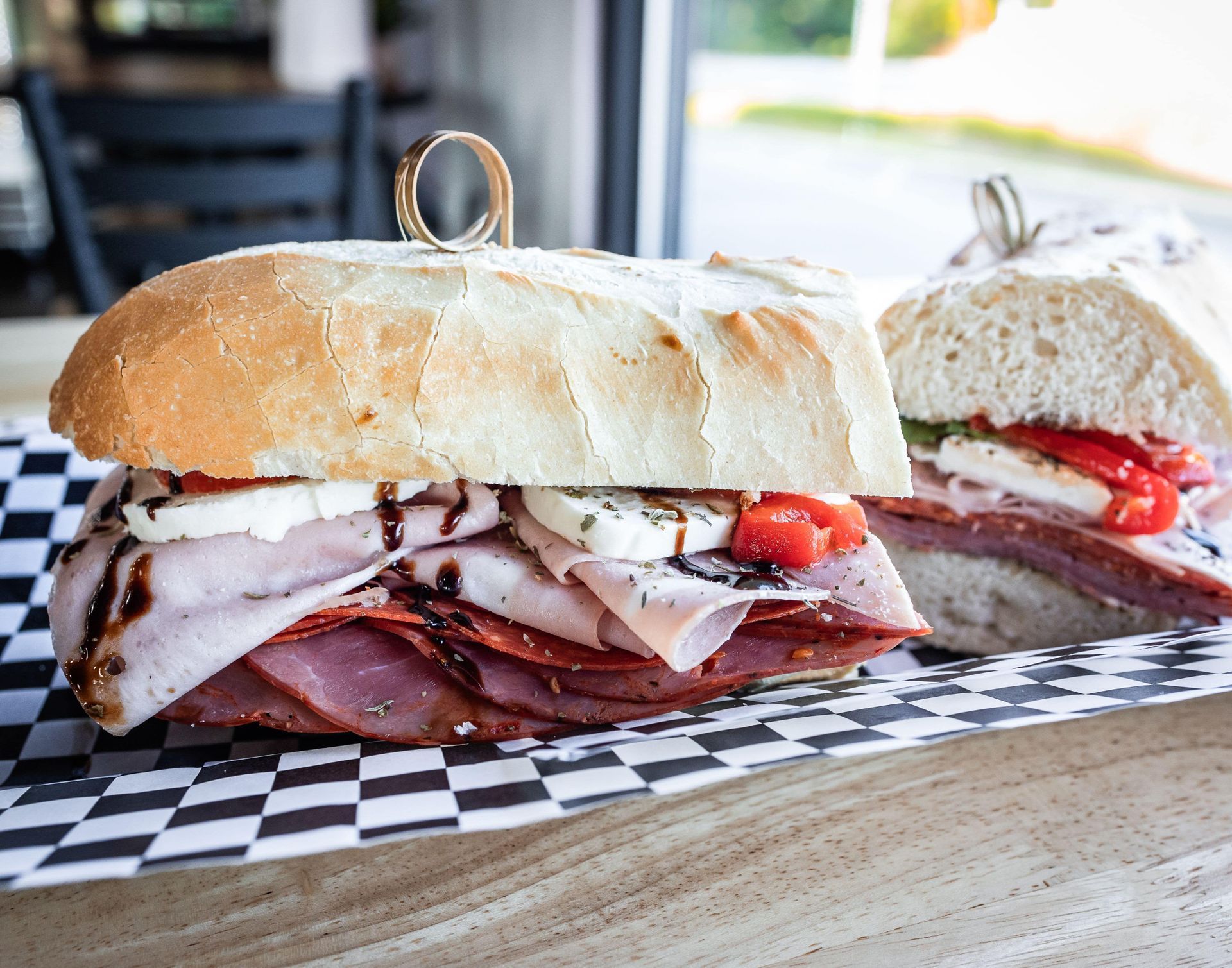 Loaded sub with salami, ham and fresh mozzarella