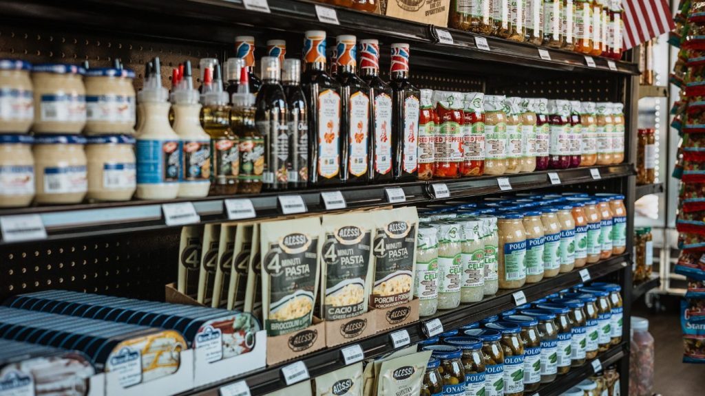 Shelves of Italian groceries