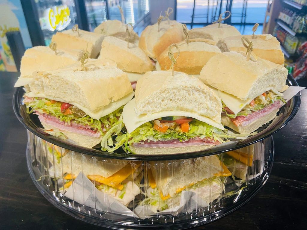 Platter of cut subs for catering