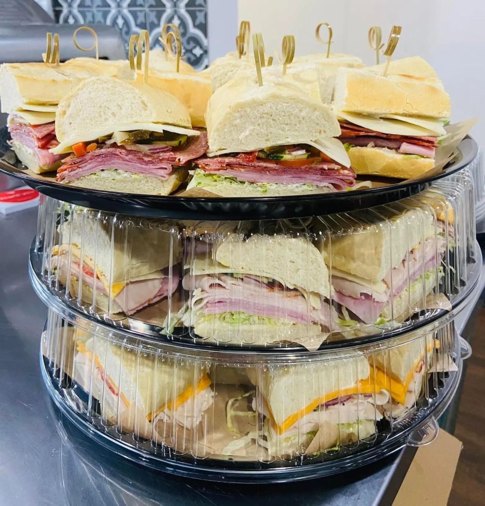 Stacked sub sandwich catering tray