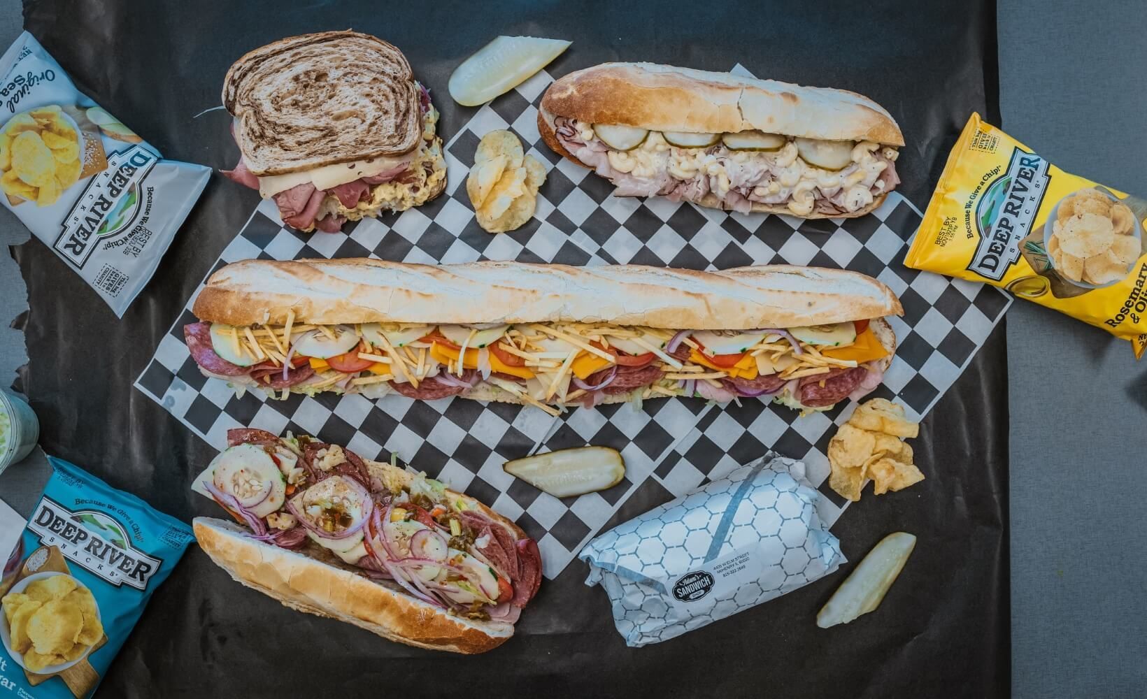 Subs and chips on checkered paper
